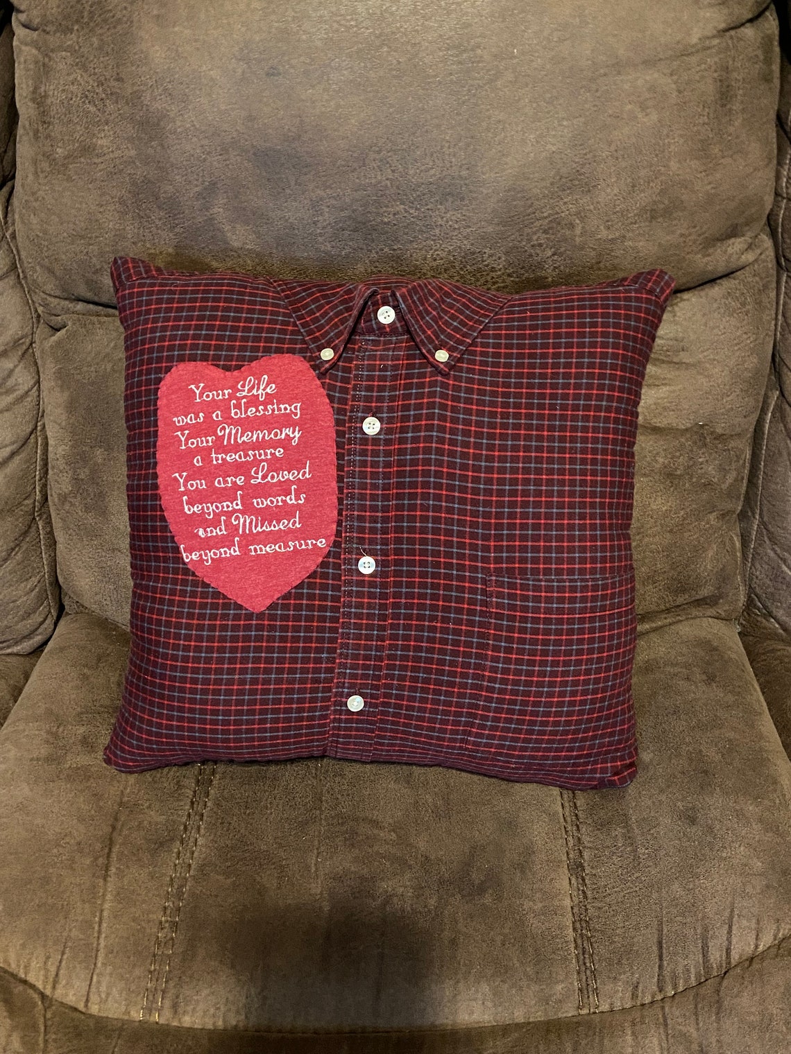 Memory Pillow made from dad's or Grandpa's shirt Etsy