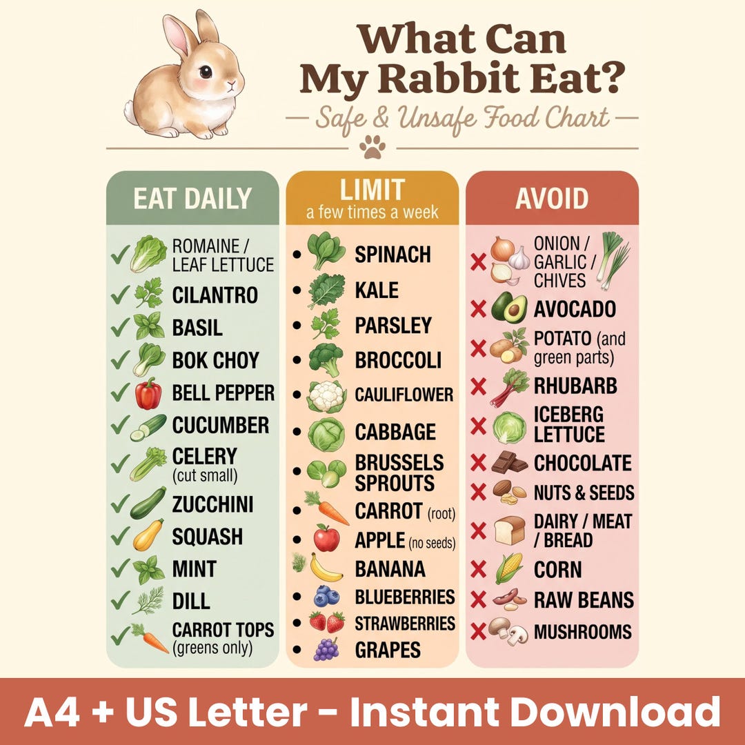 Feed My Rabbit Rabbit Food Chart Printable, What Can Rabbits Eat, Bunny Diet Guide PDF ...