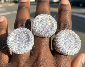 Iced Out Round CZ Mens Ring|18K Gold/Rose Gold/Silver Plated Hip Hop Statement, Rapper Bling Jewelry, Birthday Anniversary Gift for Him