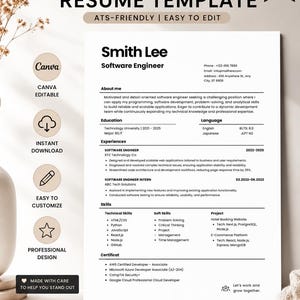 Engineer Resume Template | ATS Friendly Engineering Resume | Software Engineer CV | Tech Resume Template | Editable Professional CV | Canva