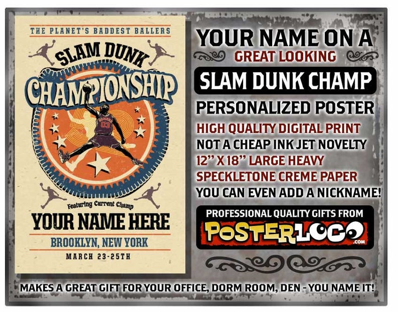 Your Name On A Slam Dunk Basketball Poster Personalized Etsy