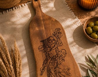 Dubbelzijdig gegraveerd serveerblad met piraten- en Krakenmotief – Houten serveerblad – Gotisch en nautisch handgemaakt bord – Origineel cadeau