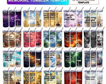 Memorial Tumbler Wrap Template | In Loving Memory 20oz Skinny Tumbler | 50 Editable Canva Designs | Funeral Sublimation Keepsake Straight