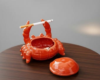 Ceramiczna popielniczka w kształcie kraba z pokrywką, zabawny nadmorski dodatek do palenia, wyjątkowa dekoracja biurka, popielniczka do domu, biura lub na taras