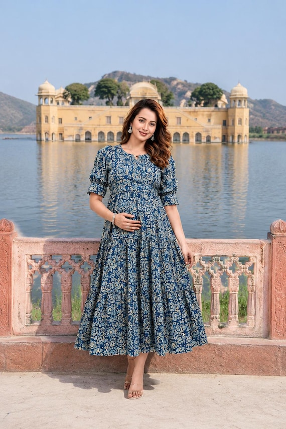blue floral maternity maxi dress Light Blue Floral Pleated Maternity Maxi Dress  PinkBlush