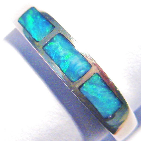 Beautiful Inlayed Natural Australian Opal and Solid Sterling Silver Ring (2247)