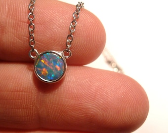 Pretty Natural Multicolour Australian Opal Pendant and Chain (3363)