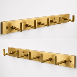 Solid Brass Hook Rack, Modern Minimalist Wall Organizer, Brushed Hardware