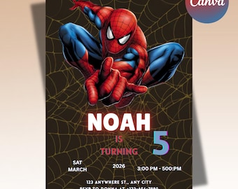 Convite de aniversário do Homem-Aranha, Convite digital para festa de aniversário do Homem-Aranha para meninos, Modelo editável, Convite do Homem-Aranha