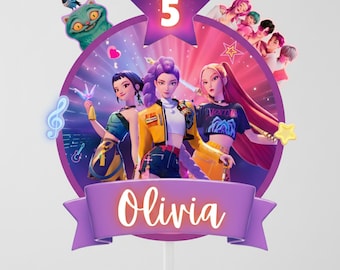 Topo de bolo de aniversário de Caçadores de Demônios Kpop, Topo de bolo editável para festa Kpop, Topo de bolo digital imprimível com tema de fãs do BTS, Aniversário de Caçadores de Demônios