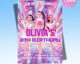 Convite de aniversário inspirado em Caçadores de Demônios (Kpop) | Modelo editável no Canva | Convite de anime Kpop | Download digital | Cartão imprimível para crianças