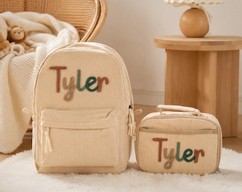 Conjunto de mochila escolar y bolsa para el almuerzo personalizadas con bordado, mochila infantil personalizada, regalo para guardería o preescolar.