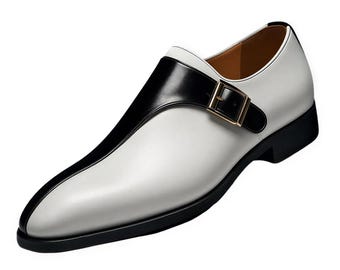Handmade White & Black Leather Monk Strap Dress Shoes: Formal Luxury Footwear
