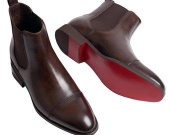 Brown Leather Chelsea Boots with Red Sole | Handmade Luxury Boots