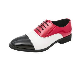 Men's Patent Leather Three-Tone Lace-Up Oxford Shoes