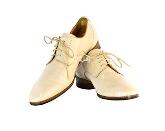 Handmade Men's Beige Leather Oxford Dress Shoes