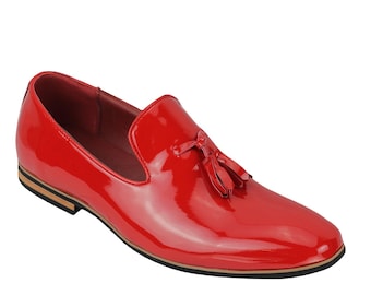 Mocassini da uomo in pelle verniciata con nappine, scarpe casual da guida