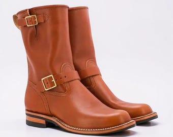 Handmade Leather Engineer Boots: Vintage Motorcycle Workwear