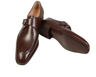 Scarpe da uomo in pelle marrone con fibbia, realizzate a mano – Calzature eleganti personalizzate