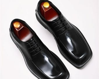 Men’s Black Calf Leather Square Toe Oxford Formal Shoes