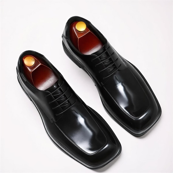 Men’s Black Calf Leather Square Toe Oxford Formal Shoes