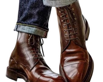 Handmade Men's Brown Leather Boots Lace up Ankle Dress Shoes