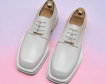 Men's Square Toe Lace-up Fashion Oxfords Breathable Formal Party Shoes