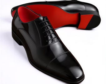 Men's Black Calf Leather Red Sole Oxfords