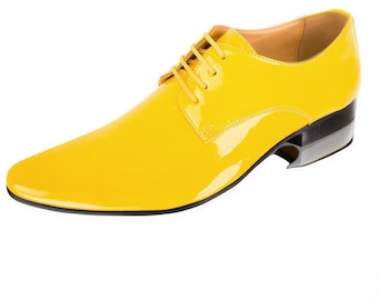 Bespoke Men's Yellow Patent Leather Oxford Dress Shoes