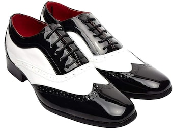 Scarpe da uomo stringate bianche e nere, eleganti, casual, da matrimonio.