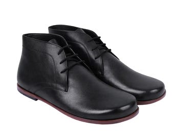 Handmade Men's Black Calf Leather Chukka Boots