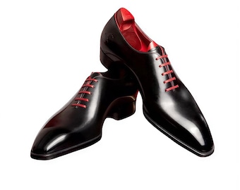 Handmade Men's Black Calf Leather Oxford Whole Cut Lace up Shoes