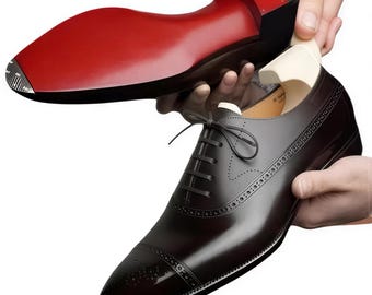 Handmade Leather Black Shoes for Men's With Red Bottom, Red sole