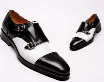 Handmade Leather Two-Tone Monk Strap Formal Shoes