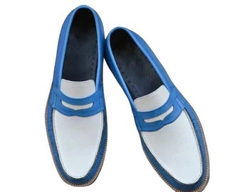 Scarpe eleganti da uomo in pelle bicolore fatte a mano, mocassini formali e casual da uomo