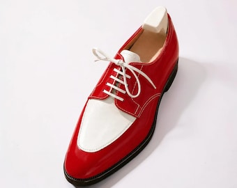 Handmade Men's Leather Red & White Fashion Formal Stylish Dress Dress Shoes