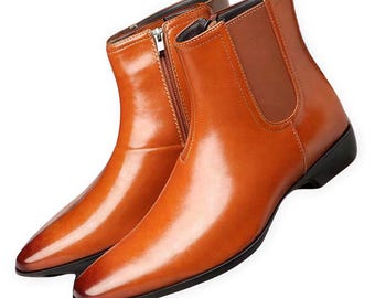 Handmade Tan Leather New Stylish Design Chelsea Boots For Men
