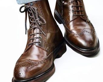 Handgefertigte Männer Wingtip Boots, Männer Braun Ankle Leder Schnürstiefel