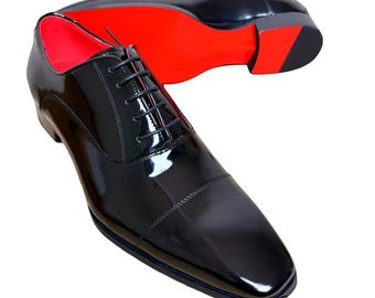Christian Louboutin Men's Black Patent Leather Red Sole Oxfords