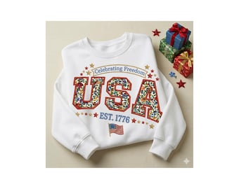 Blommig USA-sublimeringsdesign, retro 4 juli-grafik (digital nedladdning)