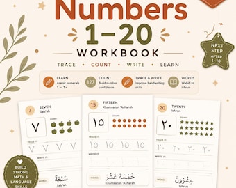 Arabic Numbers 1-20 Workbook PDF | Arabic Numerals for Kids | Count Trace Write | Preschool Printable Ages 3–6