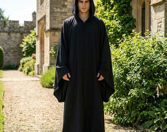 Túnica negra con capucha para Halloween / Capa del Emperador Palpatine Darth Sidious / Disfraz de mago gótico villano para cosplay