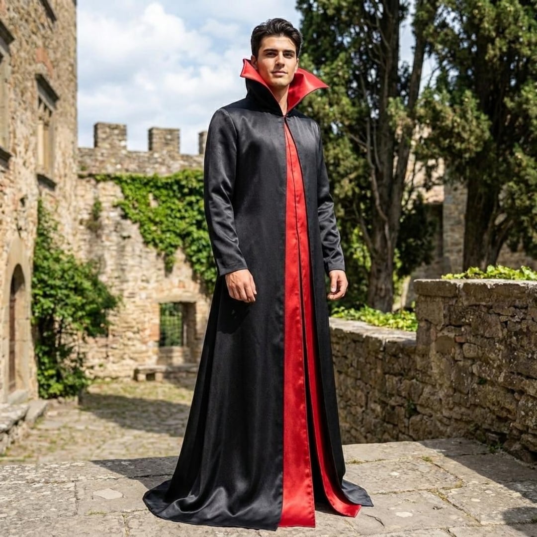 Vampire High Collar Robe | Black Red Gothic Cloak | Medieval ...