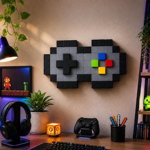 Magneet pixelgamecontroller, 3D-geprint retro gamingdecor, gamerkunst aan de muur (tapeoptie)