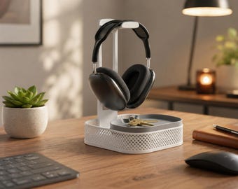 Soporte para auriculares impreso en 3D, bandeja organizadora de escritorio moderna, accesorio para juegos y oficina.