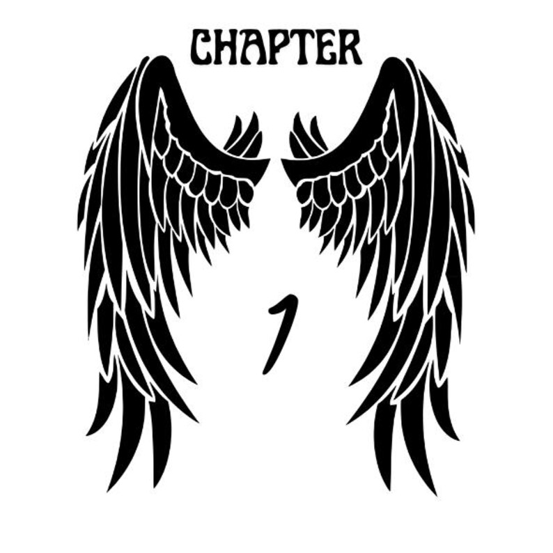 May include: A black graphic decal featuring two symmetrical feathered wings positioned on either side of the number 1. The word CHAPTER is printed in a stylised font above the wings. The design is presented on a plain white background.