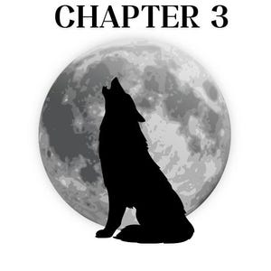 May include: A black silhouette of a wolf howling at a large, detailed gray moon. The text "CHAPTER 3" is printed in bold black capital letters above the moon. The entire graphic is set against a plain white background, creating a high contrast.