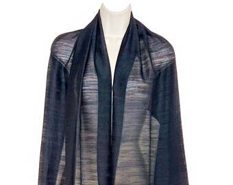 Starry Night Silk Wool Scarf: Black Shawl with Silver Studs