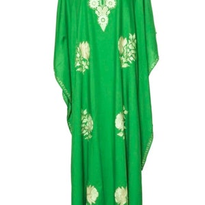 Kaftan Dress (Green with Pink Flowers)