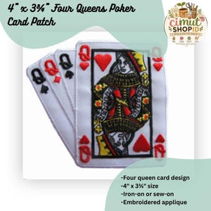 Four Queens Poker Cards Embroidery Patch, Iron On or Sew On